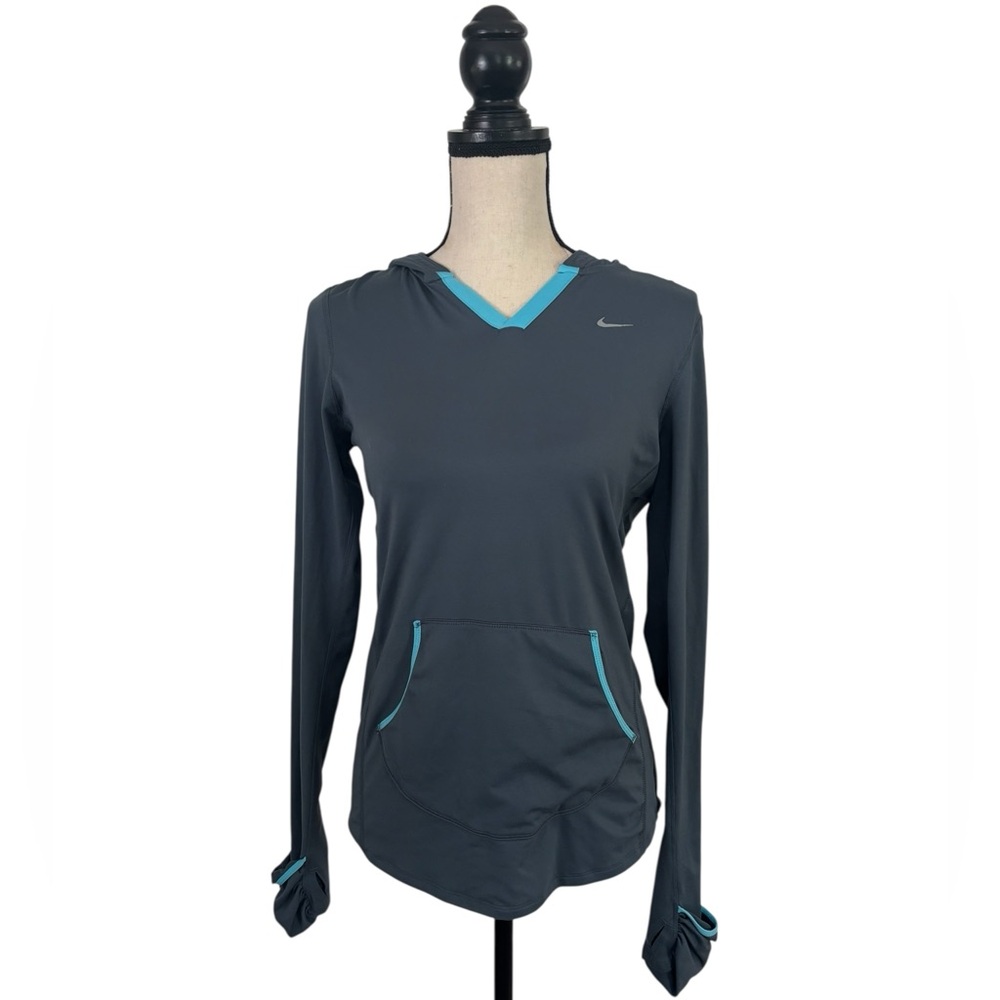 Nike Women's Charcoal and Teal Hoodie